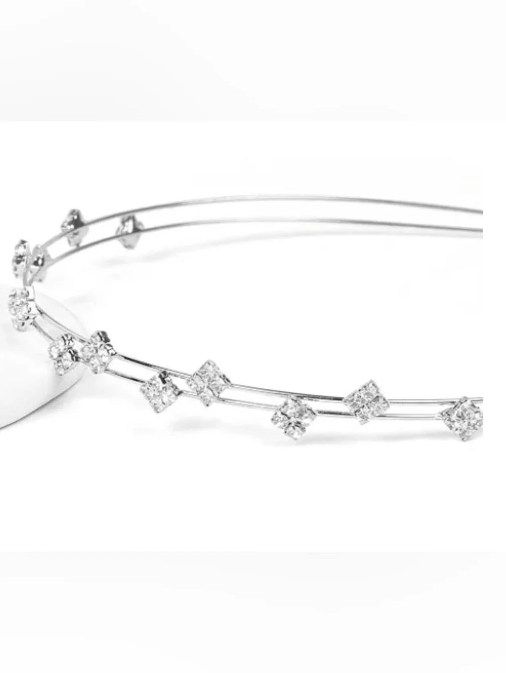 Silver Metal Thin Double Row Headband With Crystal Embellishments BNIB